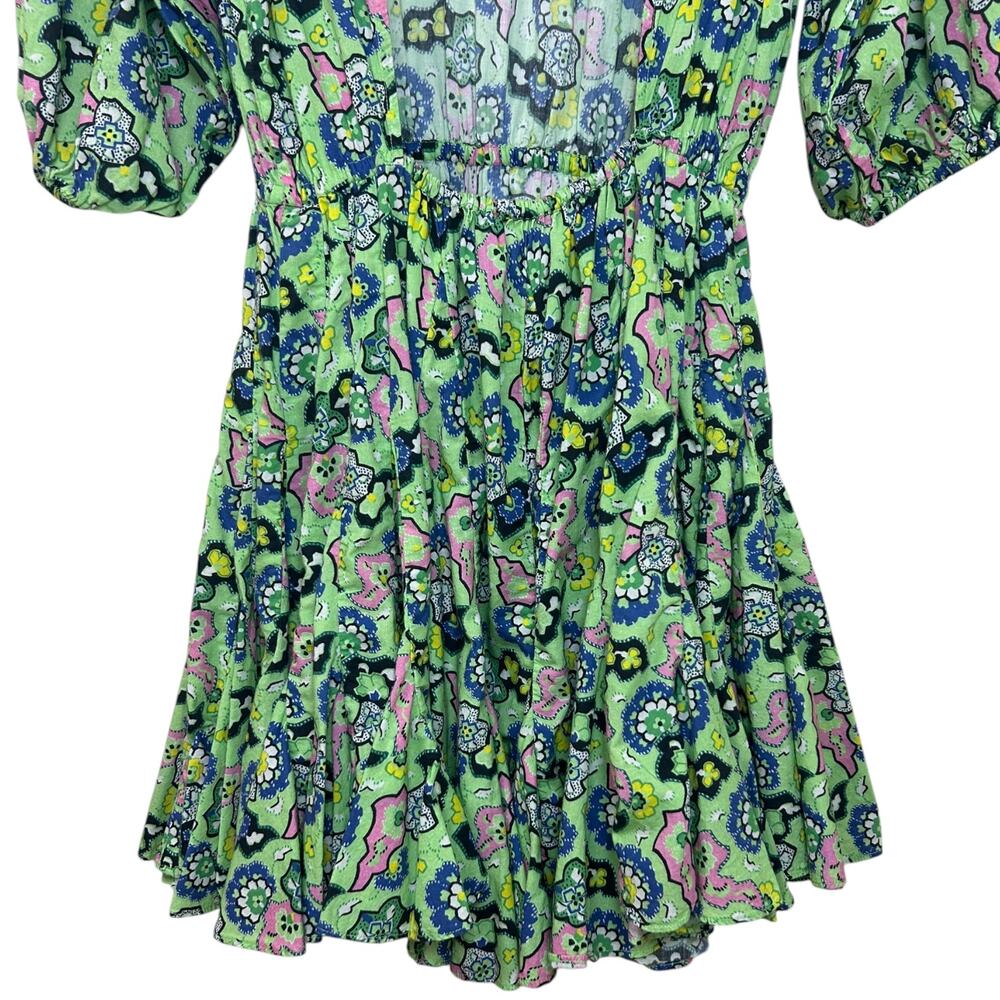 Rhode Women's 'Molly' Mini Dress Mosaic Floral Grass Flowy Open-Back Green Small - Picture 8 of 13